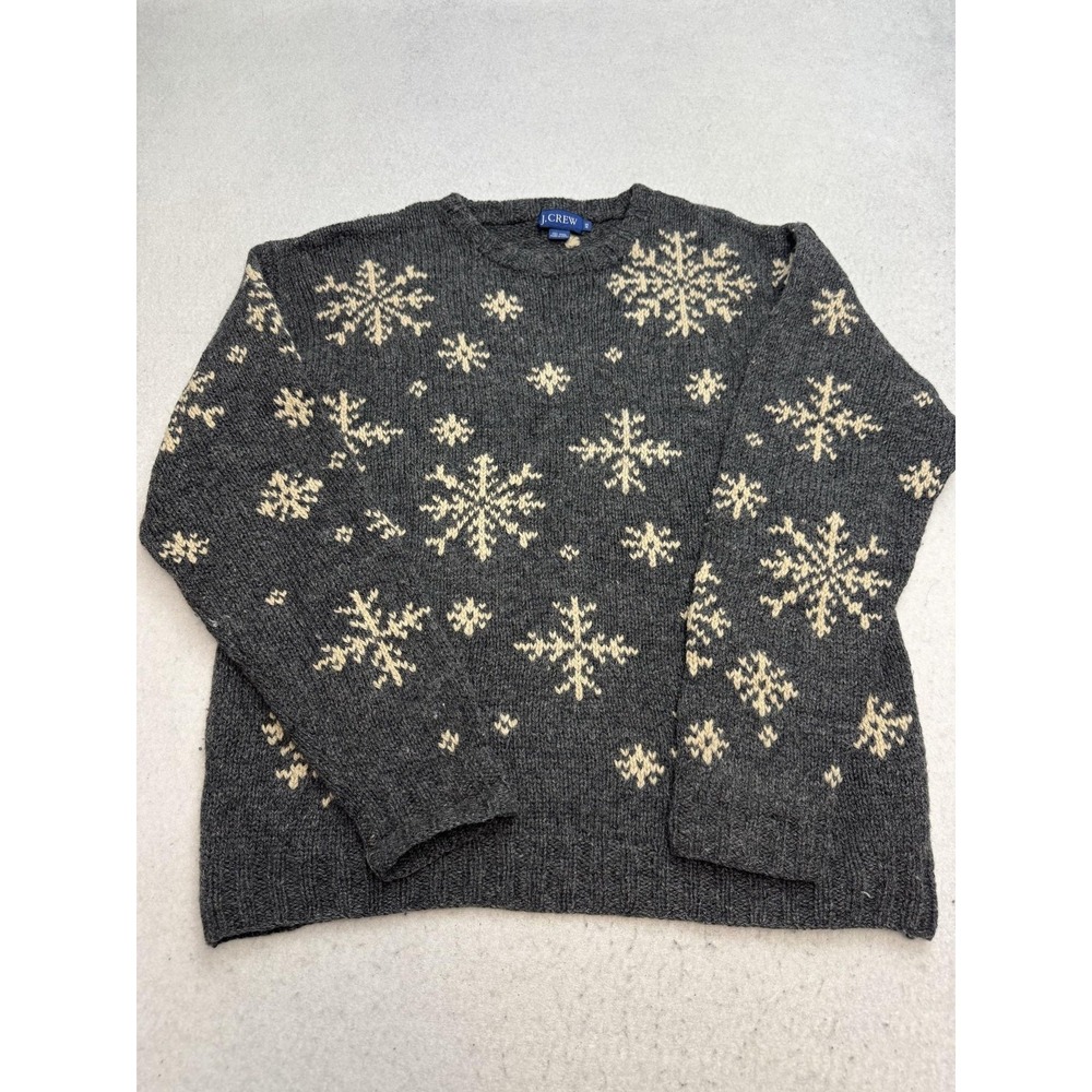 J.Crew Sweater Womens XS Gray 100% Wool Snowflake Fair Isle Knit Pullover Winter